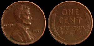 USA, 1 Cent 1951D, Kłosy, KM A132, Stan III