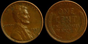 USA, 1 Cent 1953D, Kłosy, KM A132, Stan III