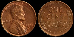 USA, 1 Cent 1955D, Kłosy, KM A132, Stan III