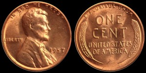 USA, 1 Cent 1957, Kłosy, KM A132, Stan I