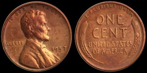 USA, 1 Cent 1957D, Kłosy, KM A132, Stan III