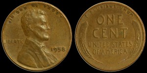USA, 1 Cent 1958, Kłosy, KM A132, Stan III