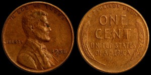 USA, 1 Cent 1958D, Kłosy, KM 132, Stan III