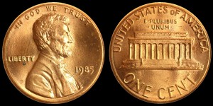  USA, 1 Cent 1985, KM 201b, Stan I