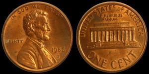  USA, 1 Cent 1986D, KM 201b, Stan II