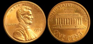  USA, 1 Cent 1992, KM 201b, Stan I-