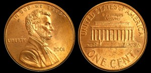  USA, 1 Cent 2001, KM 201b, Stan I