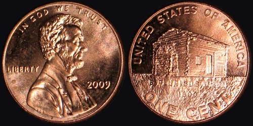 USA, 1 Cent 2009, Chatka Drewniana, KM 441, Stan I.jpg