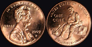  USA, 1 Cent 2009D Lincoln na pniu drzewa, KM 442, Stan I