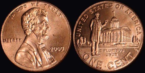USA, 1 Cent 2009, Lincoln przed Parlamentem, KM 443, Stan I.jpg