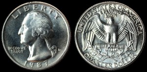USA, 25 Cents 1987 D, KM A164a, stan II