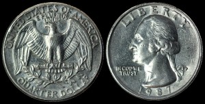 USA, 25 Cents 1987 P, KM A164a, stan II