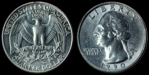 USA, 25 Cents 1990 D, KM A164a, stan I-