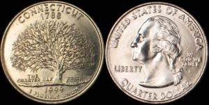 USA, 25 Cents 1999 P, Connecticut, KM 297, stan I