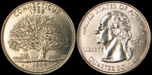 USA, 25 Cents 1999 D, Connecticut, KM 297, stan I