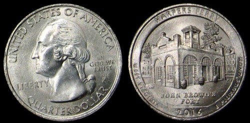 USA, 25 Cents 2016P, Harpers Ferry - Fort, Stan I km 637.jpg