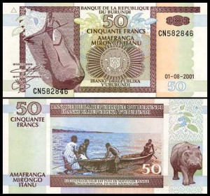 BURUNDI, 50 FRANCS 2001 Pick 36c