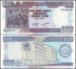 BURUNDI, 500 FRANCS 2007 Pick 38d