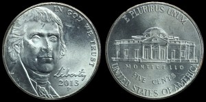  USA, 5 Cents 2013P Jefferson - duża głowa, KM 381, stan I