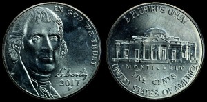  USA, 5 Cents 2017P Jefferson - duża głowa, KM 381, stan I