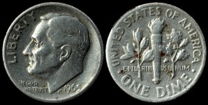 USA, 10 cents 1965 Roosevelt, KM 195a, stan II-