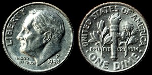  USA, 10 cents 1998P Roosevelt, KM 195a, stan I-