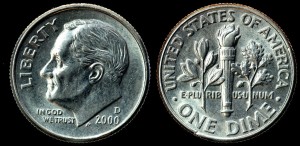  USA, 10 cents 2000D Roosevelt, KM 195a, stan I