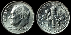  USA, 10 cents 2000P Roosevelt, KM 195a, stan I-