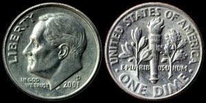  USA, 10 cents 2001D Roosevelt, KM 195a, stan I