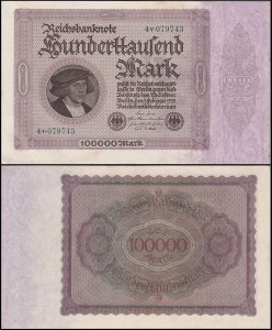 NIEMCY, 100000 MARK 1923, Firmendruck - litera v, Pick 83c