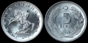 Turcja, 5 Lira 1981, KM 944, stan I