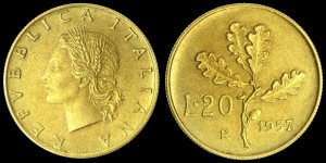 Włochy, 20 Lirów, KM 97.1, stan I-