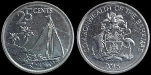 Wyspy Bahama, 25 Cents, Żaglówka, KM 220, Stan I