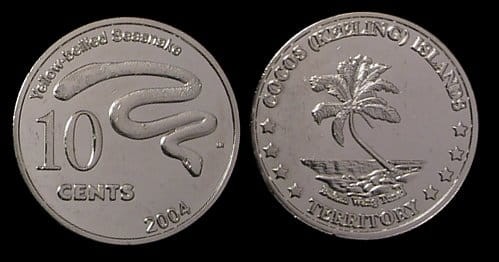 Wyspy Kokosowe, 10 Cents 2004, Wąż Morski, Stan I.jpg