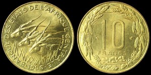Afryka Centralna (Afryka Równikowa), 10 Francs 1996, KM 9, stan I