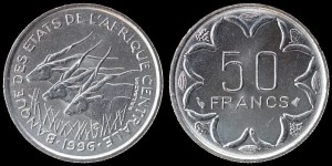 Afryka Centralna (Afryka Równikowa), 50 Francs 1996 bez litery, KM 11, stan I  