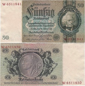 NIEMCY, 50 REICHSMARK 1933, numer 7 cyfr, litera X, Pick 182a