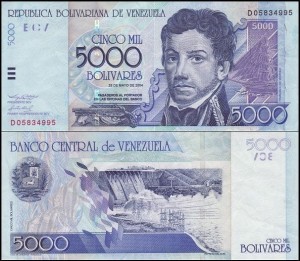 WENEZUELA, 5000 BOLIVARES 2004 Pick 84c
