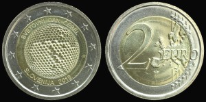 Euro-Słowenia, 2 Euro Bimetal 2018 światowy dzień pszczół, Stan 1