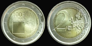 Euro-Słowenia, 2 Euro Bimetal 2019,  100 lat Uniwersytetu w Ljublianie, Stan 1 