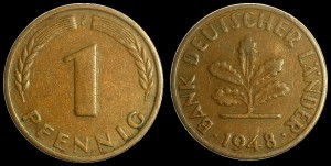 Niemcy, 1 Fenig 1948F Bank Deutcher Lander, KM A101, stan III