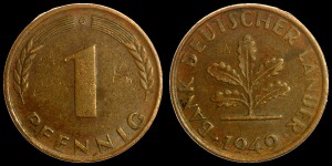 Niemcy, 1 Fenig 1949G Bank Deutcher Lander, KM A101, stan III