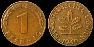 Niemcy, 1 Fenig 1949J Bank Deutcher Lander, KM A101, stan III