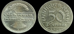 Niemcy, 50 Fenigów 1921J Rep. Weimarska, KM 27, stan I-