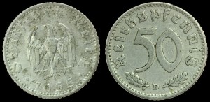 Niemcy, 50 Fenigów 1935D, III Rzesza, KM 87, stan II-
