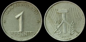 Niemcy-NRD, 1 Fenig 1952A, KM 5, stan I-