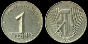 Niemcy-NRD, 1 Fenig 1952E, KM 5, stan II