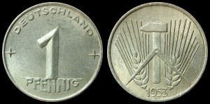 Niemcy-NRD, 1 Fenig 1953A, KM 5, stan I-
