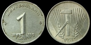 Niemcy-NRD, 1 Fenig 1953E, KM 5, stan II