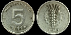 Niemcy-NRD, 5 Fenigów 1948, KM 2, Stan III